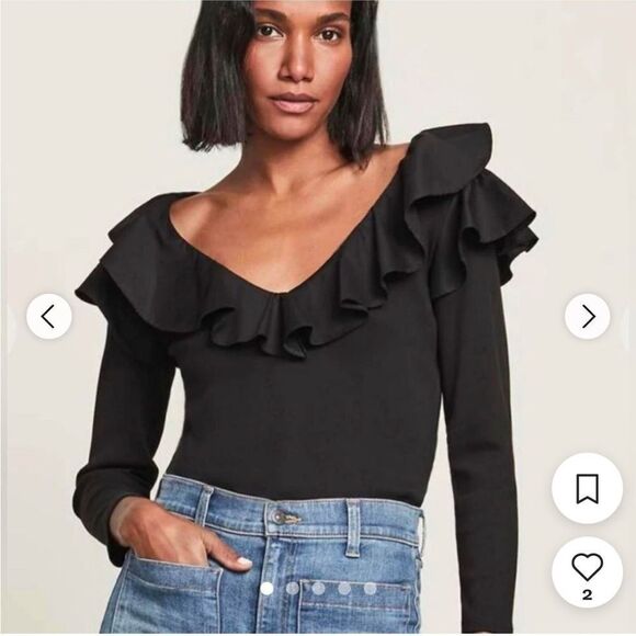 Veronica Beard black ruffle Strata long sleeve top blouse large L - Picture 1 of 8